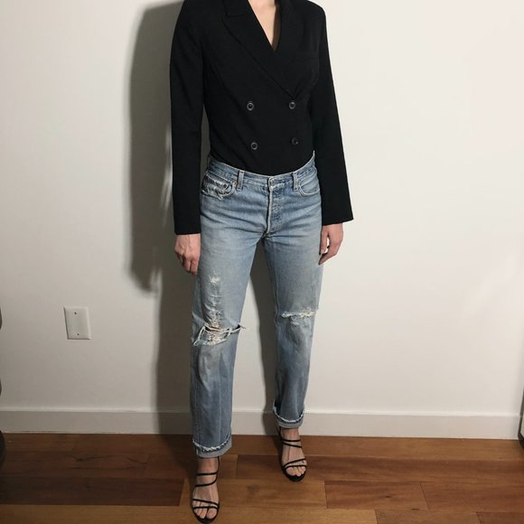 Levi’s 501 light wash blue distressed 90s straight leg jeans - Picture 10 of 11